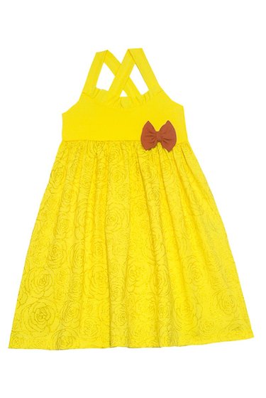 Vestido Infantil Rosinhas e Laço Amarelo - Malugui
