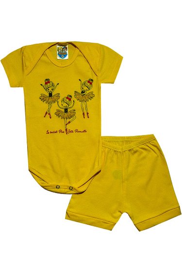 Conjunto Body Bebê Bailarina Amarelo - Malugui