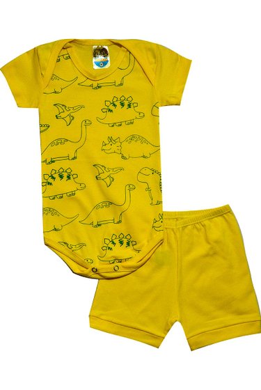 Conjunto Body Bebê Dinosssauros Amarelo - Malugui