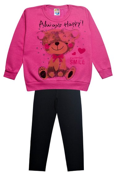 Conjunto Infantil Urso de Laço Rosa Escuro - Malugui
