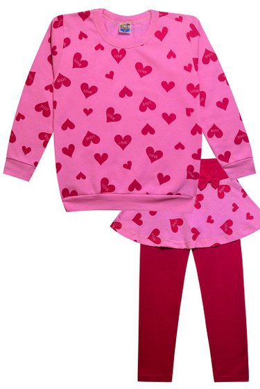 Conjunto Infantil Corações Pink - Malugui