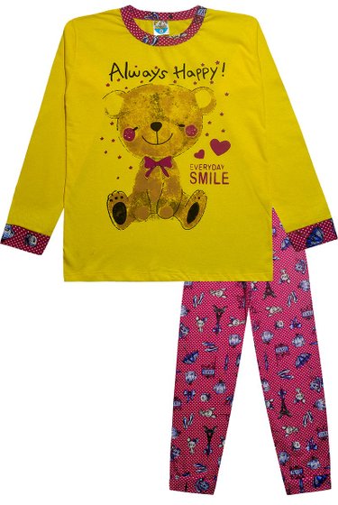 Pijama Menina Ursinho Amarelo com Pink - Malugui