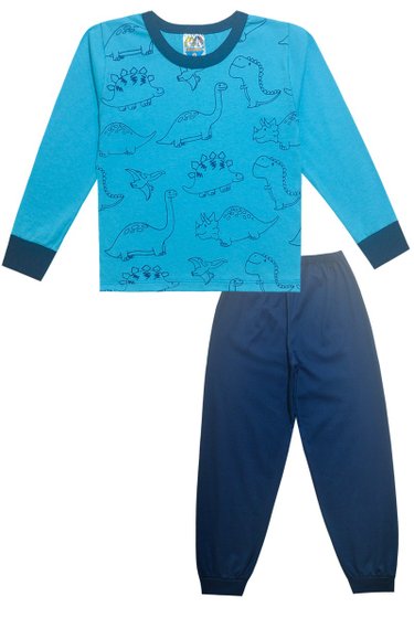 Pijama Infantil Azul Claro com Marinho 