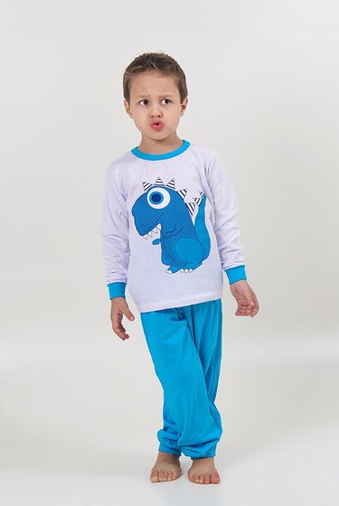 Pijama Infantil Branco Dino Azul Claro 
