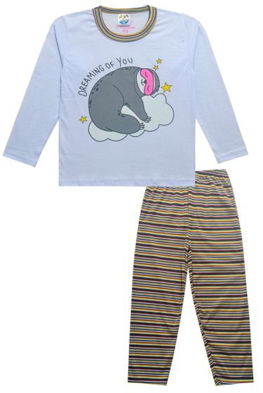 Pijama Infantil Bicho Preguiça Branco Brilha no Escuro